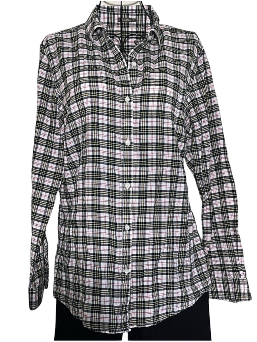 J. McLaughlin Lois Plaid Black Red Yellow Classic Long Sleeve Blouse Size Small